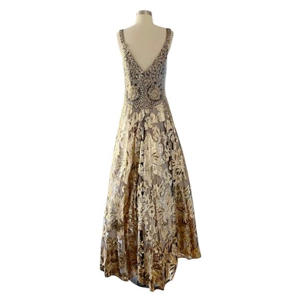 SAVOY Gold Dress Jacquard Beaded Sequins Ball Gown Strapless Princess Medium NWT - Picture 3 of 15